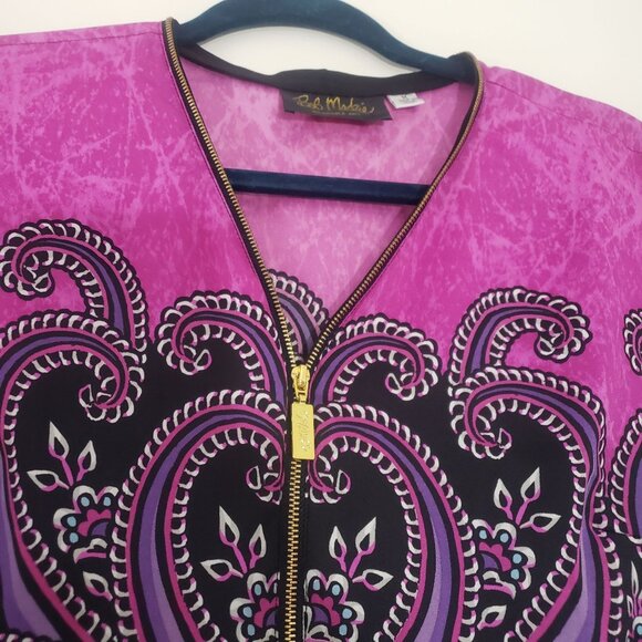 Bob Mackie‎ Womens Wearable Art Zipper Blouse Size M Paisley Artsy Boho Electric - Picture 3 of 9